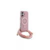 Guess GUHMP16SHCTSGNSP iPhone 16 6.1" készülékhez kemény tok Crossbody Cord Script MagSafe rózsaszín