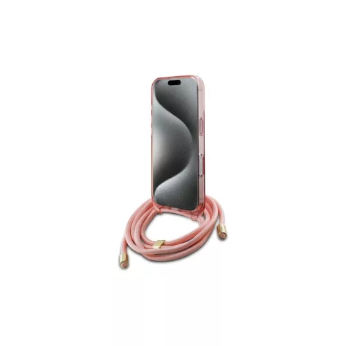 Guess GUHMP16SHCTSGNSP iPhone 16 6.1" készülékhez kemény tok Crossbody Cord Script MagSafe rózsaszín