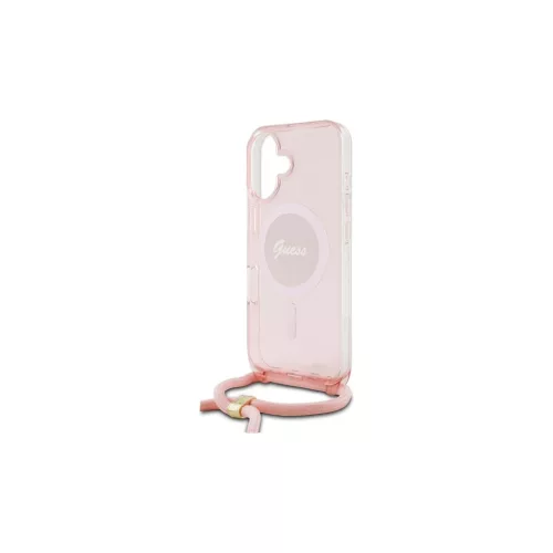 Guess GUHMP16SHCTSGNSP iPhone 16 6.1" készülékhez kemény tok Crossbody Cord Script MagSafe rózsaszín