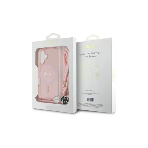 Guess GUHMP16SHCTSGNSP iPhone 16 6.1" készülékhez kemény tok Crossbody Cord Script MagSafe rózsaszín