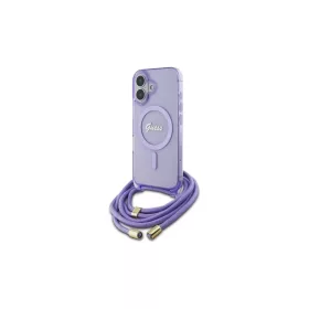   Guess GUHMP16SHCTSGNSU iPhone 16 6.1" készülékhez keménytok Crossbody Cord Script MagSafe lila