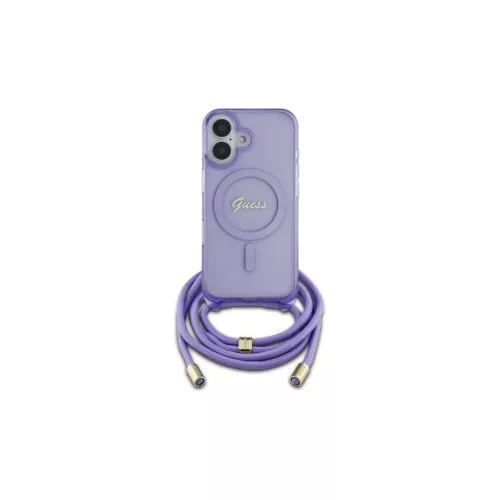 Guess GUHMP16SHCTSGNSU iPhone 16 6.1" készülékhez keménytok Crossbody Cord Script MagSafe lila