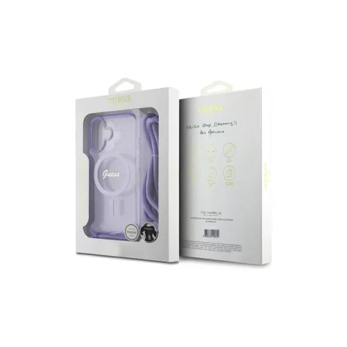 Guess GUHMP16SHCTSGNSU iPhone 16 6.1" készülékhez keménytok Crossbody Cord Script MagSafe lila