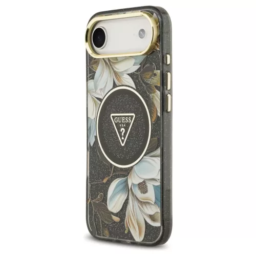 Guess IML Glitter Flowers Triangle MagSafe tok iPhone Air készülékhez fekete