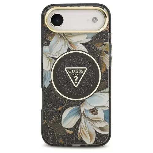 Guess IML Glitter Flowers Triangle MagSafe tok iPhone Air készülékhez fekete