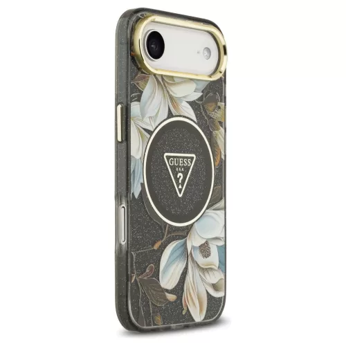 Guess IML Glitter Flowers Triangle MagSafe tok iPhone Air készülékhez fekete
