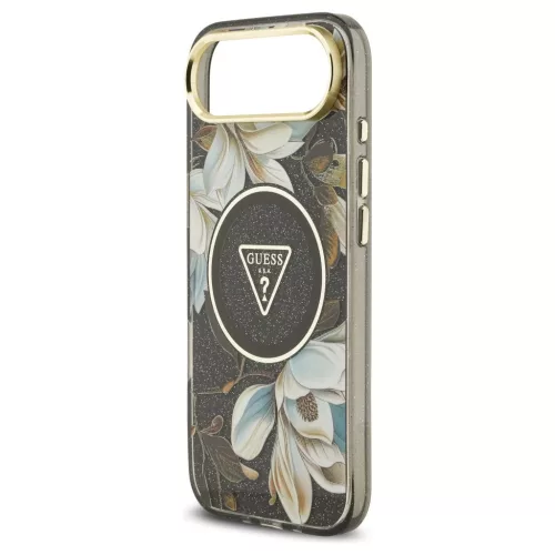 Guess IML Glitter Flowers Triangle MagSafe tok iPhone Air készülékhez fekete
