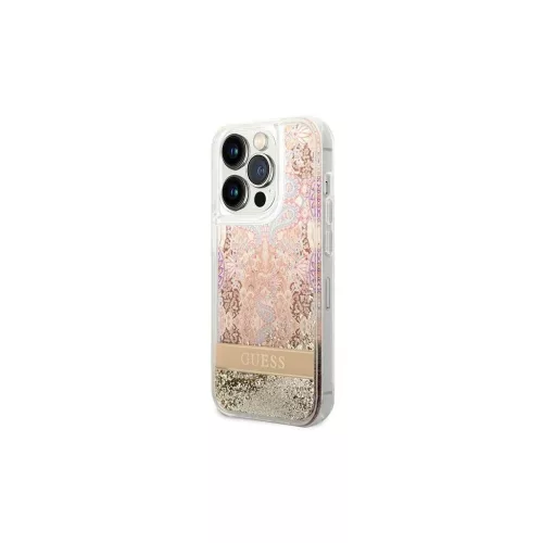 Guess GUHCP14LLFLSD iPhone 14 Pro 6,1 készülékhez keménytok Paisley Liquid Glitter arany