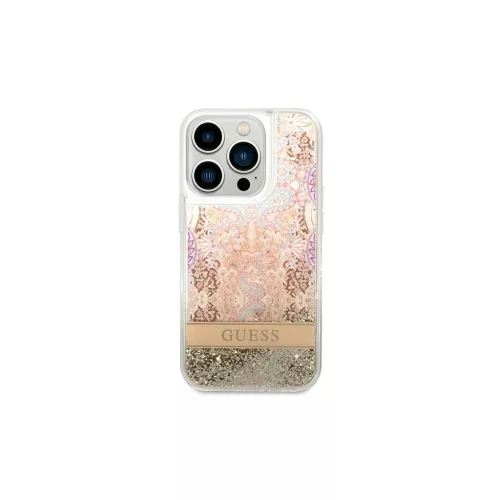 Guess GUHCP14LLFLSD iPhone 14 Pro 6,1 készülékhez keménytok Paisley Liquid Glitter arany