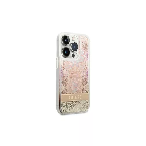 Guess GUHCP14LLFLSD iPhone 14 Pro 6,1 készülékhez keménytok Paisley Liquid Glitter arany