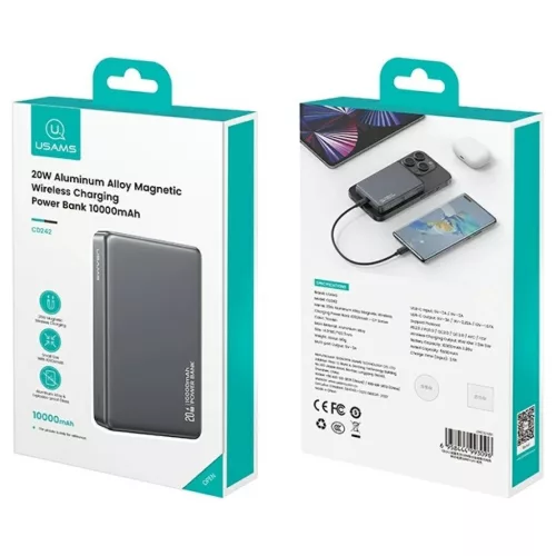 USAMS CY Series CD242 10000mAh 20W mágneses vezeték nélküli külső akkumulátor titán