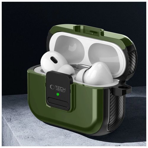 TECH-PROTECT DEFENDER HOOK MAGSAFE APPLE AIRPODS PRO 1/2 készülékhez védőtok olívzöld