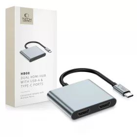   TECH-PROTECT HB08 elágazó adapter 4IN1 TYPE-C + USB2.0 + 2 x HDMI 4K 60HZ űrszürke