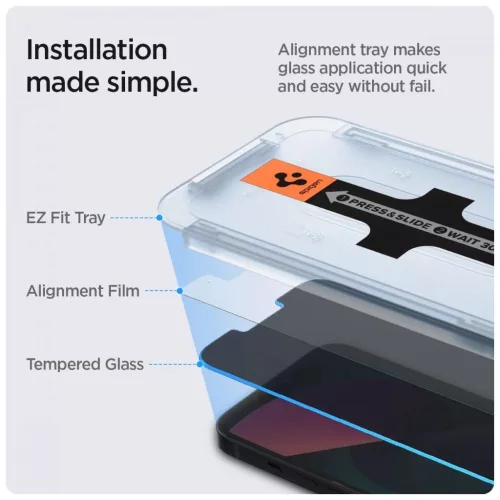 SPIGEN GLAS.TR "EZ FIT" 2-PACK iPhone 13 / 13 Pro / 14 / 16E készülékhez temperált üveg kijelzővédő PRIVACY