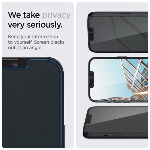 SPIGEN GLAS.TR "EZ FIT" 2-PACK iPhone 13 / 13 Pro / 14 / 16E készülékhez temperált üveg kijelzővédő PRIVACY