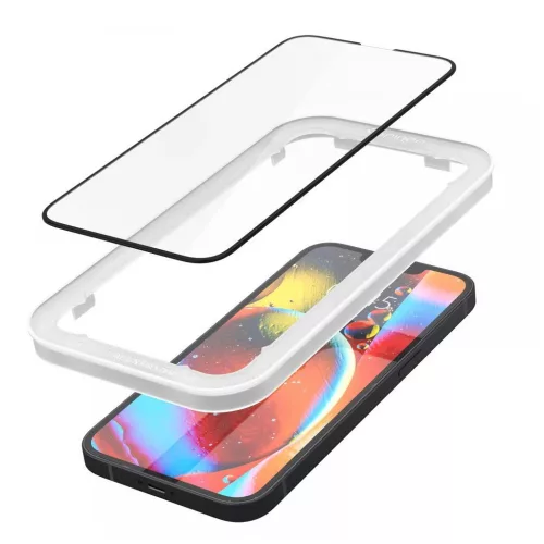 SPIGEN ALM GLASS FC kijelzővédő iPhone 13 / 13 Pro / 14 / 16e/17e készülékhez fekete