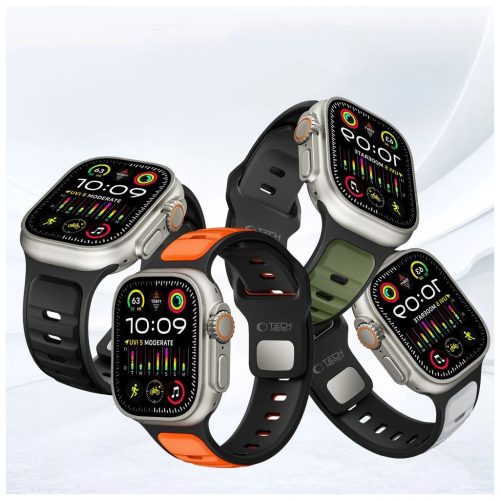 TECH-PROTECT ICONBAND LINE Apple Watch 8/9/10/11/SE/Ultra készülékhez tok (44/45/46/49 MM) fekete/zöld