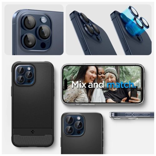 SPIGEN OPTIK PRO GLAS.TR "EZ FIT" kameravédő 2-PACK iPhone 14 Pro / Max, 15 Pro / Max, 16 Pro / Max, 17 Pro / Max készülékhez kék titán