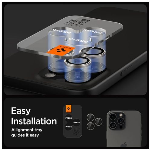 Kameravédő SPIGEN OPTIK PRO GLAS.TR „EZ FIT” Kameravédő 2-PACK iPhone 14 Pro / Max / 15 Pro / Max / 16 Pro / Max / 17 Pro / Max készülékhez természetes titán