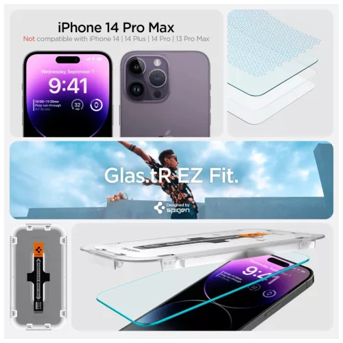 SPIGEN GLAS.TR "EZ FIT" 2-PACK iPhone 14 Pro készülékhez kijelzővédő – átlátszó