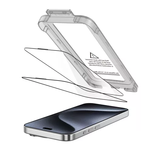 Edzett üvegfólia Tech-Protect Quick Set+ 2-PACK iPhone 15 Pro készülékhez fekete
