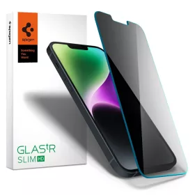   Edzett üveg kijelzővédő Spigen Glas.TR Slim iPhone 13 / 13 Pro / 14 / 16e/17e készülékhez Privacy