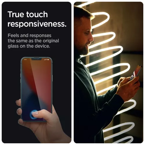 Edzett üveg kijelzővédő Spigen Glas.TR Slim iPhone 13 / 13 Pro / 14 / 16e/17e készülékhez Privacy