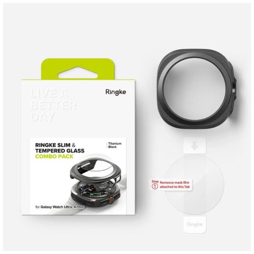 RINGKE SLIM & TEMPERED GLASS üvegfólia SAMSUNG GALAXY WATCH ULTRA 2024 / 2025 (47 MM) készülékhez titán fekete