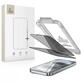   Privatizáló kijelzővédő üveg TECH-PROTECT QUICK SET SPY+ 2-PACK iPhone 15/16 készülékhez Privacy