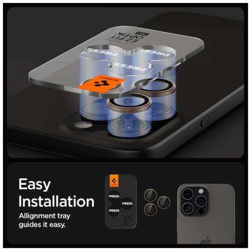 SPIGEN Optik Pro Glas.tr „EZ Fit” kameravédő 2-pack iPhone 16 Pro / Max / 17 Pro / Max készülékhez sivatagi titán