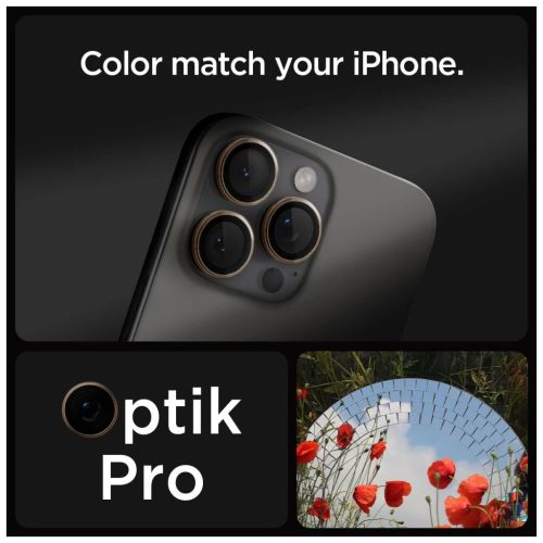 SPIGEN Optik Pro Glas.tr „EZ Fit” kameravédő 2-pack iPhone 16 Pro / Max / 17 Pro / Max készülékhez sivatagi titán