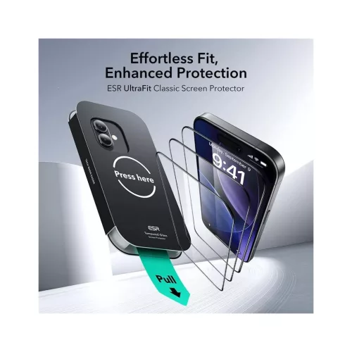 ESR Ultràfit edzett üveg kijelzővédő 2 db iPhone 16 Pro / 17 készülékhez fekete