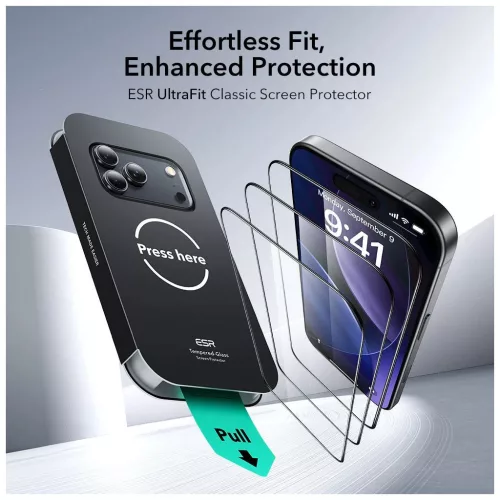 ESR ULTRAFIT temperált üveg kijelzővédő 2-PACK iPhone 17 Pro Max készülékhez fekete