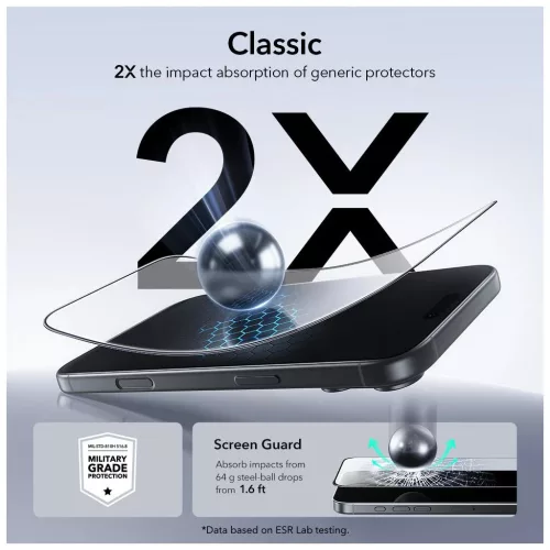 ESR ULTRAFIT temperált üveg kijelzővédő 2-PACK iPhone 17 Pro Max készülékhez fekete