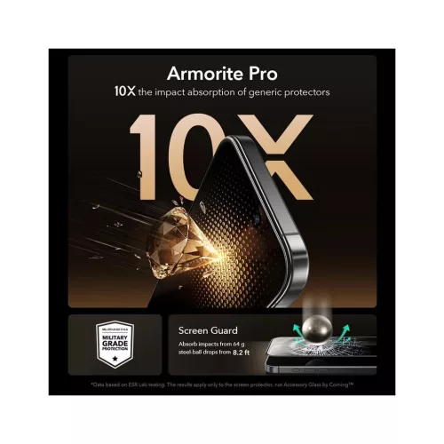 Temperált üveg ESR Ultrafit Armorite Pro – iPhone 16 Pro / 17 készülékhez, fekete
