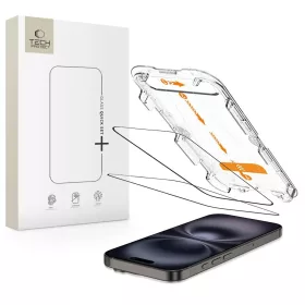   Edzett üveg kijelzővédő TECH-PROTECT QUICK SET+ 2-PACK iPhone 15/16 készülékhez fekete
