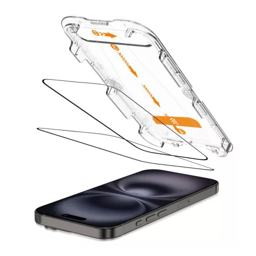 Edzett üveg kijelzővédő TECH-PROTECT QUICK SET+ 2-PACK iPhone 15/16 készülékhez fekete