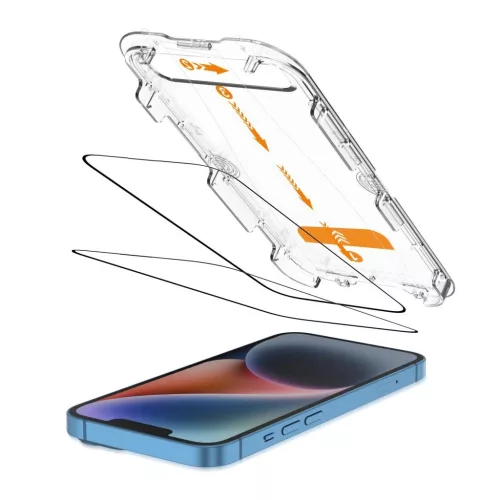 Temperált üveg kijelzővédő TECH-PROTECT Quick Set+ 2-PACK iPhone 13 / 13 PRO / 14 / 16e/17e készülékhez fekete