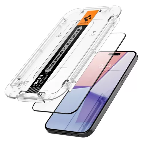Megerősített üveg kijelzővédő SPIGEN GLAS.TR „EZ FIT” FC 2-PACK iPhone 15 Pro készülékhez fekete