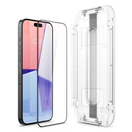 Megerősített üveg kijelzővédő SPIGEN GLAS.TR „EZ FIT” FC 2-PACK iPhone 15 Pro készülékhez fekete