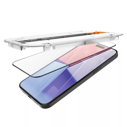 Megerősített üveg kijelzővédő SPIGEN GLAS.TR „EZ FIT” FC 2-PACK iPhone 15 Pro készülékhez fekete