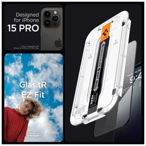 Megerősített üveg kijelzővédő SPIGEN GLAS.TR „EZ FIT” FC 2-PACK iPhone 15 Pro készülékhez fekete