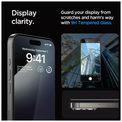 Megerősített üveg kijelzővédő SPIGEN GLAS.TR „EZ FIT” FC 2-PACK iPhone 15 Pro készülékhez fekete