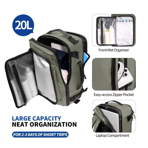 TECH-PROTECT DEFENDER S50 RYANAIR & WIZZAIR TRAVEL laptop kabin hátizsák 20L 40x20x25 olívazöld