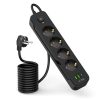 TECH-PROTECT PCL4X3 hosszú elosztódugó 2 USB & 1 TYPE-C & 4 aljzat 200CM fekete