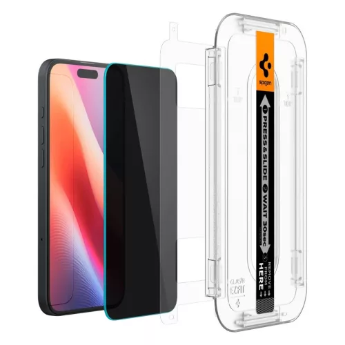 SPIGEN GLAS.TR "EZ FIT" 2-PACK edzett üveg kijelzővédő iPhone 15/16 Privacy készülékhez