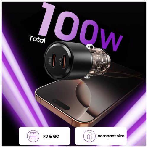 TECH-PROTECT CC03 2-portos autós töltő PD 100W fekete