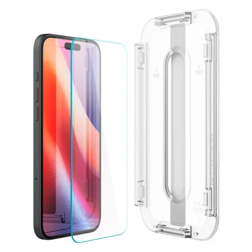 Spigen Glas.TR "EZ FIT" iPhone 15/16 készülékhez edzett üveg kijelzővédő, átlátszó