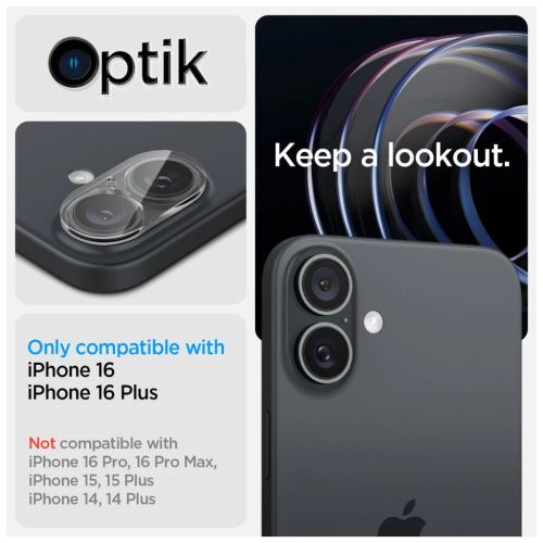 Spigen Optik Glas.TR kameravédő 2 db iPhone 16 / 16 Plus készülékhez Crystal Clear