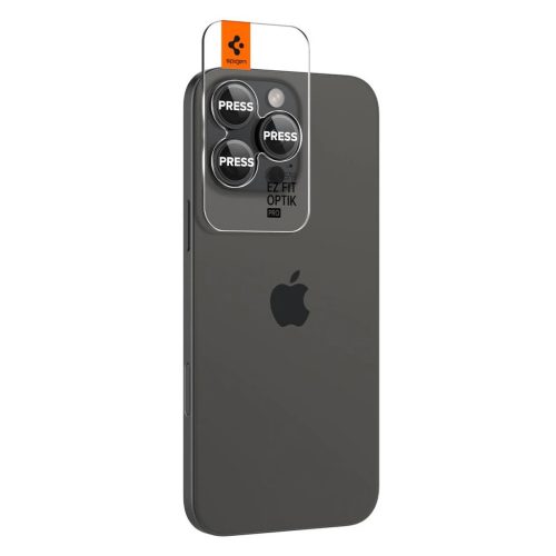 SPIGEN Optik Pro Glas.tr "EZ Fit" kameravédő – 2 db, iPhone 14 Pro / Max / 15 Pro / Max / 16 Pro / Max / 17 Pro / Max készülékhez, fekete